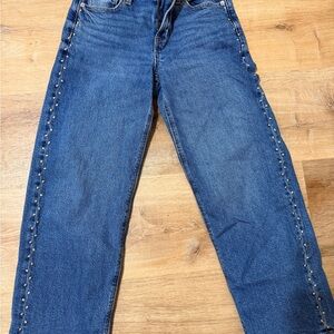 American Eagle Outfitters Dark Blue Studded Straight Leg Jeans